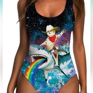 Women's One Piece 3D Fake Bikini Print Funny Swimsuits . NWOT XXL